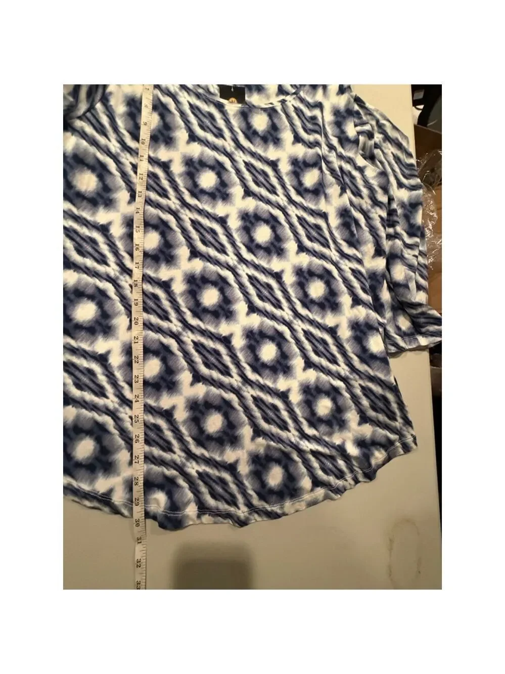 JM Collection Blue White Tie Dye Cold Shoulder Tee XL